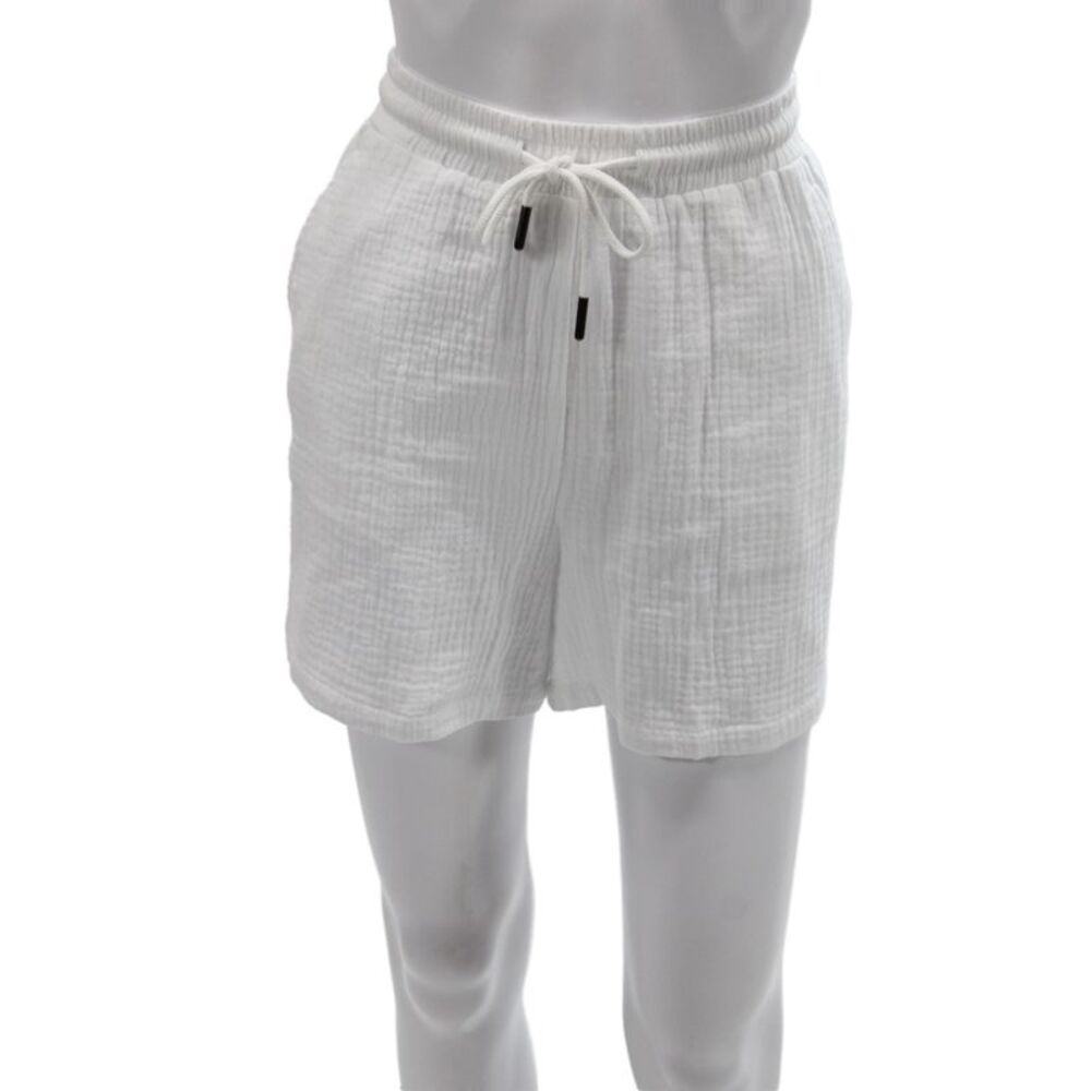 J. Society Women Sweat Shorts White Cotton Drawstring Casual Size S